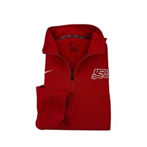 Nike Dri-Fit Red 1/4 Zip Pullover USA Hockey Logo Long Sleeve Men's Size Small